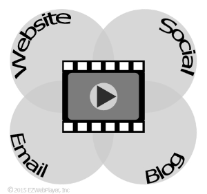 video icon over lapping icons for servicing websites, social media, email and blogs