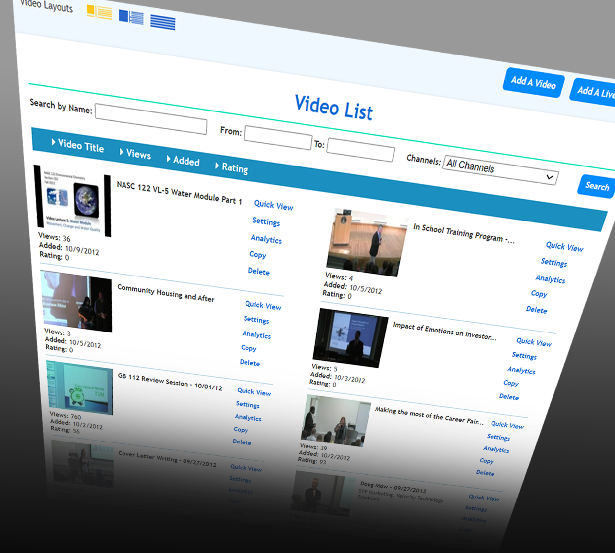 video list page