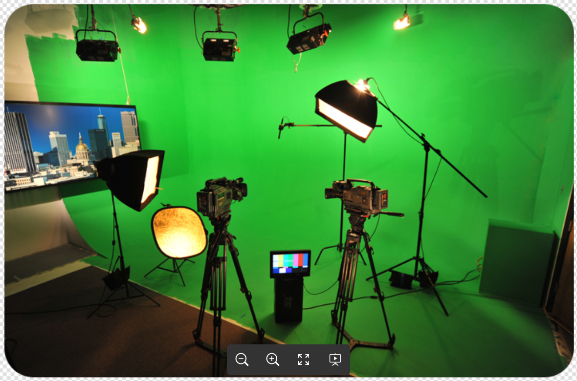 livestream studio set with green screen